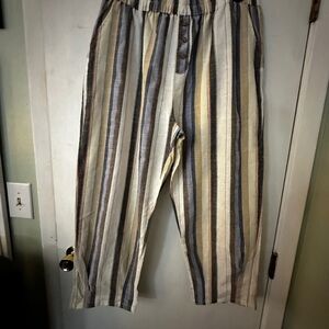 Elegant Striped Wide Leg Pants in Cream and Gray